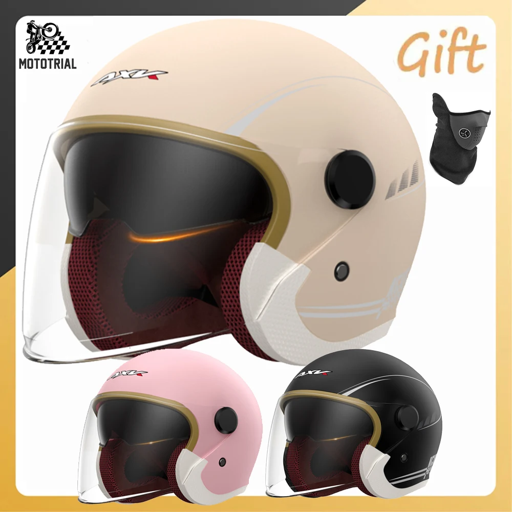 Cascos Moto Hombre MRDAER Medio Casco De Motocicleta Retro, Casco