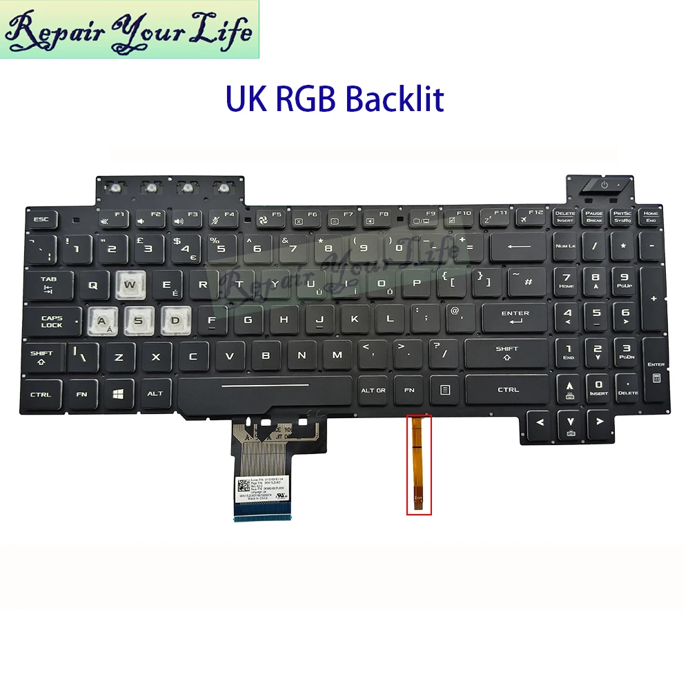Clavier AZERTY Belge RGB KbsPro Pour Asus TUF FX505GT/GU/DV Rétroéclairé 8pin