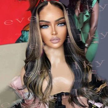 하이라이트 금발 V 파트 가발 100% 인모 가발, 느슨한 웨이브 옴브레, 저렴한 U 모양 가발, 인도 레미 헤어, 글루리스 바디, 웨이브 풀 엔드