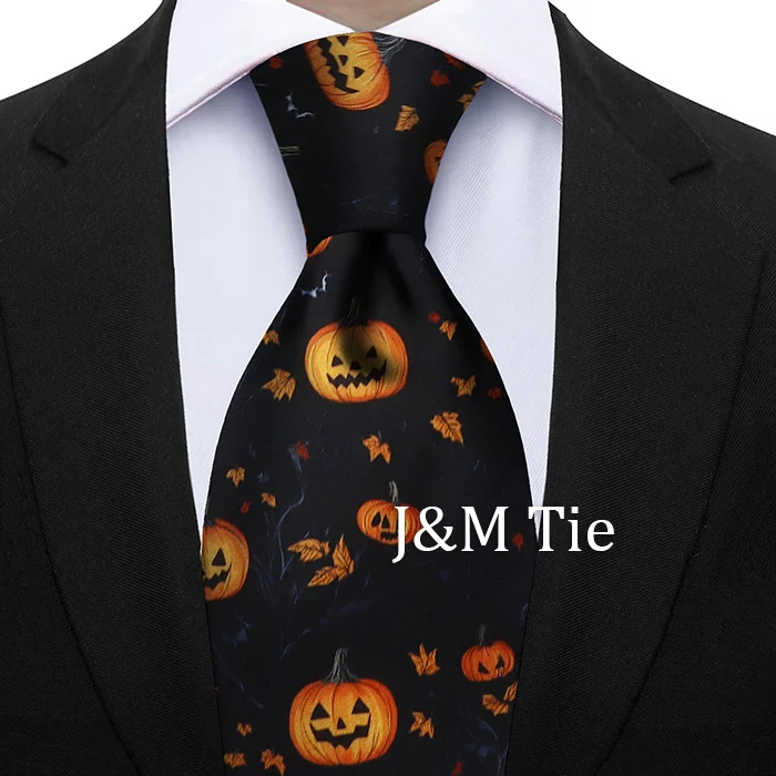 Halloween Weihnachten 7CM Krawatte Orange Kürbis Rote Krücke Süßigkeiten Muster Krawatte Für Halloween Weihnachtsgeschenk Party Anzug Krawatten – Detail 12