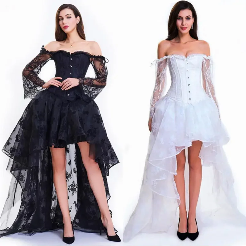 

Sexy Steampunk Corset Dress Women's Medieval Victorian Gothic Lace Bustiers Corset Irregular Skirt Wedding Party Corset Dress