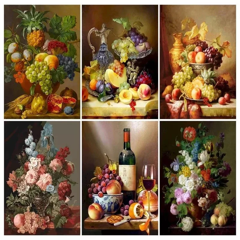 

538432 Painting By Numbers Scenery DIY Oil Paint By Numbers On Canvas Still life fruit 60x75cm Frameless Draw Number Wall Art