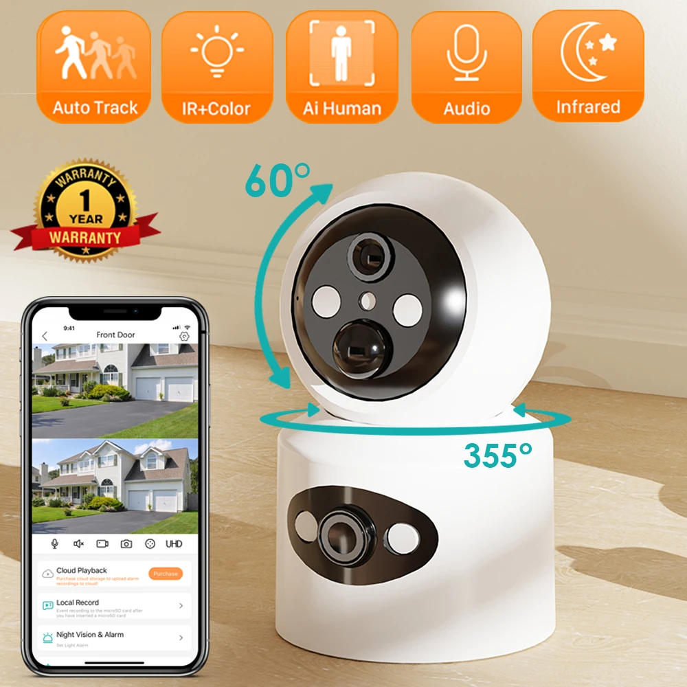 4Mp Dual Lens Wifi Camera Dual Screen Auto Tracking Ai Rilevamento Umano Indoor Home Secuiryt Baby Monitor Cctv Videosorveglianza