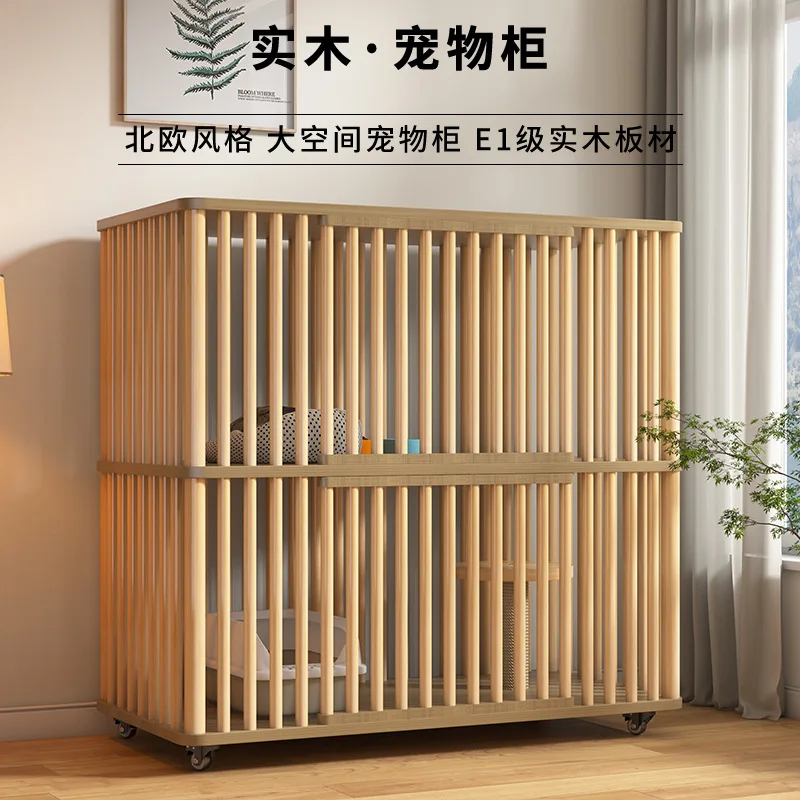 

Клетка для кошек из массива дерева, домашний шкаф для кошек, очень большое свободное пространство, комнатная двухслойная Мебель для кошек