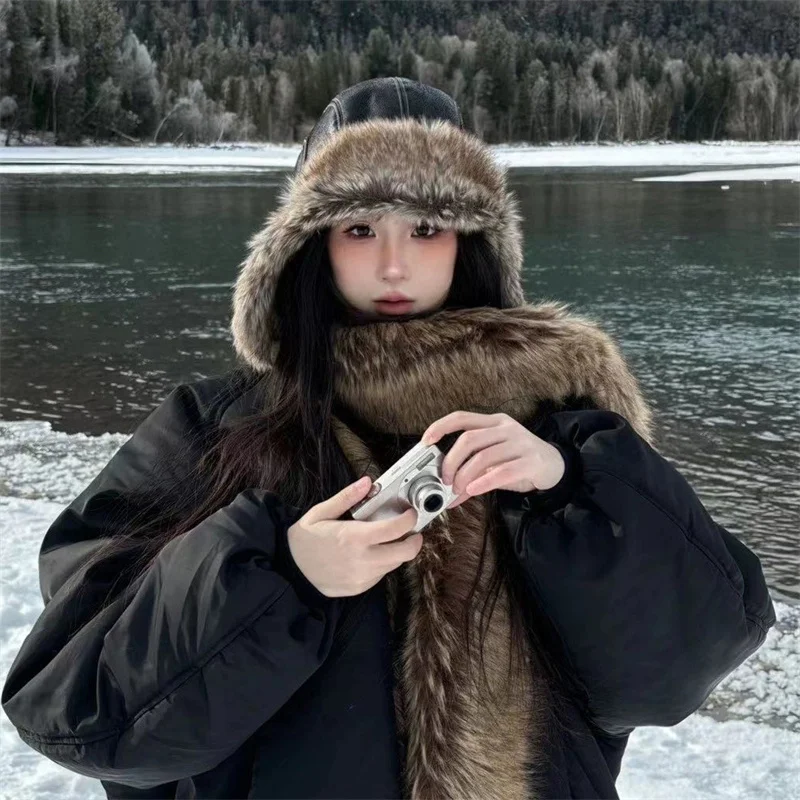 Unisex Winter Faux Fur Hat Trapper Aviator Trooper Earflap Warm Leather Waterproof Ski Hat Bomber Cap Ear Protectors