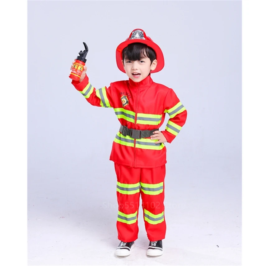 Kids Cosplay Costume Fireman Role Play Police Uniform Children Sam Firefighter Cosplay Hallooween Costume For Kids Carnival Party Baby Girl Boy Gift