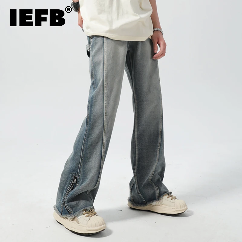 

IEFB Summer Men's High Street Jeans Fashion Versatile Straight Casual Denim Pants Trendy Gradient Split Wide Leg Trousers 9C921