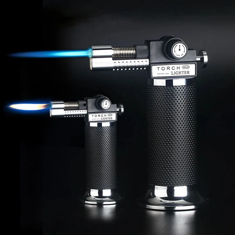 

Hot Windproof Gas Large Capacity Torch Turbine Lighter Butane Double Flame Blue Flame Metal Lighter Outdoor Cigar Gifts for Men