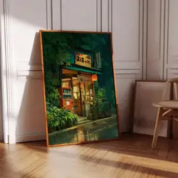 Ghibli - Inspired Street Cafe Scene Wall Art Print - 50x75cm No Frame (T81287 - 12)