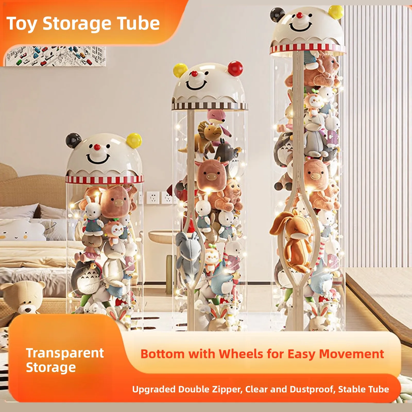 Upaded Zipper Plu Doll Storage Buet Transparent Box Toy Organizer for Children Creative Cartoon Sle Home Storage Basket
