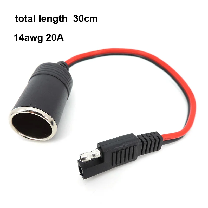

14AWG 30CM 20A 12/24V car Female Cigarette Lighter Socket to SAE 2 Pin Quick Release Disconnect Connector Plug Extension Cable L