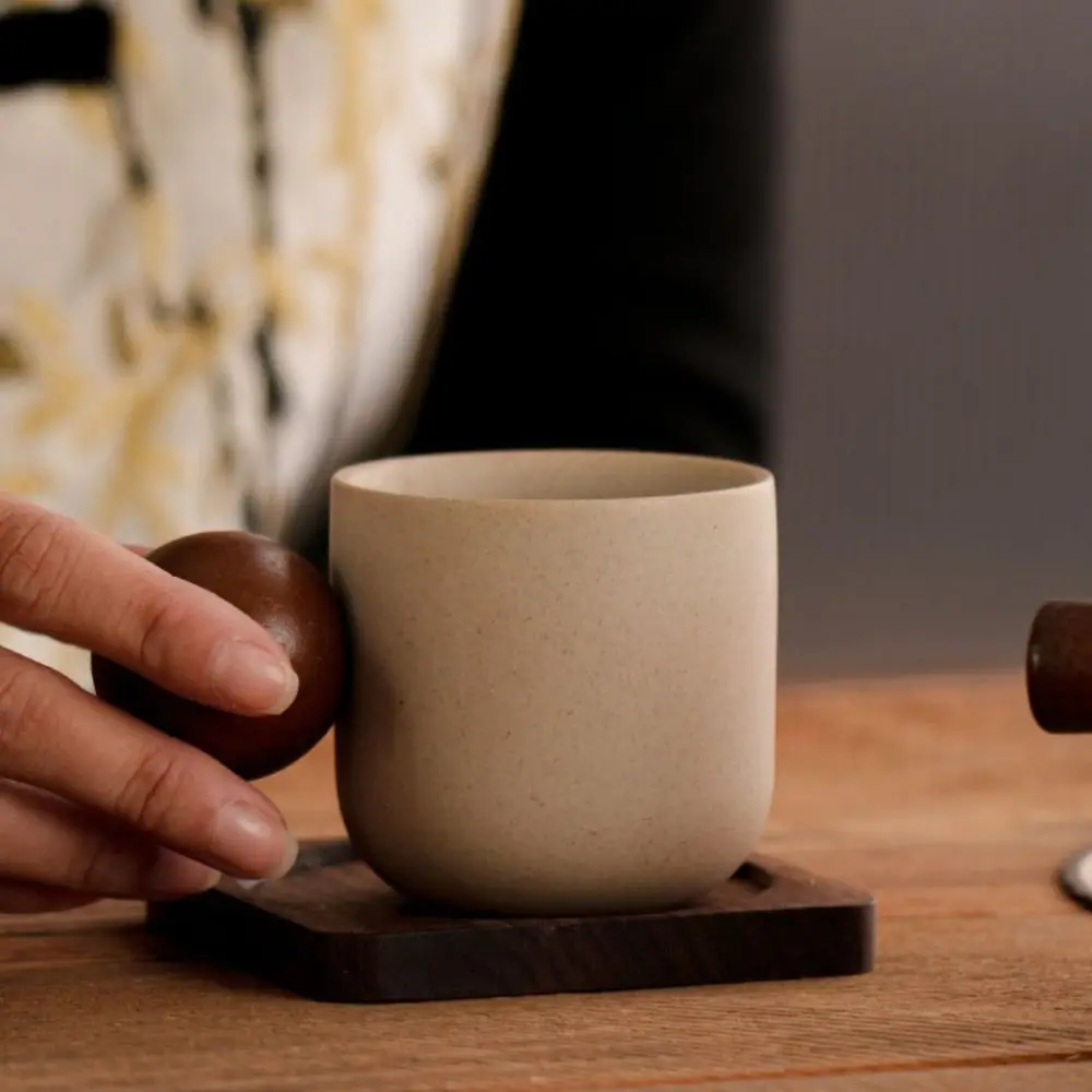 Wine Mug Ceramic Coffee Cup Wooden Handmade Teacup Bowl Thicked Heat-resistant Tea Drinking Cup Girl