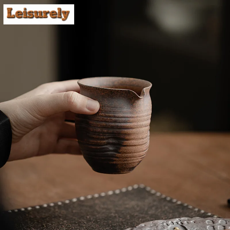 210ML Handmade Old Rock Mud Tea Pitcher Antique Hammer Pattern Serving Cup Cha Hai Justice Cup Teaset Drinkware Accessories Gift