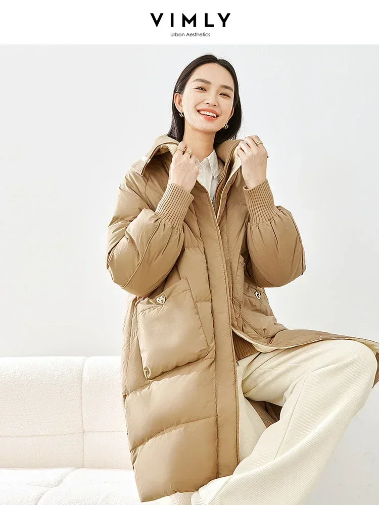 Vimly Contrast Fake 2 Piece Duck Down Coat 2023 Winter Lapel Single Breasted Long Sleeve Thick Warm Jacket Women Outerwear 50626