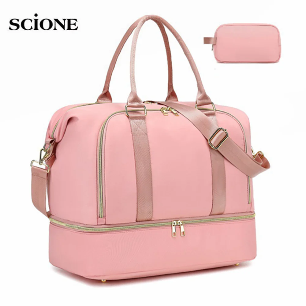 

2PCS Women Travel Bag Large Capacity Tote Handbag Duttels Gym Bag Sports Yoga Shoes Storage Pack Female Weekender Bags XA18WA