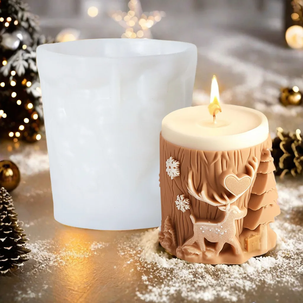 Christmas Elk Cylindrical Scented Candle Silicone Mold DIY Christmas Tree Diffuser Ornament Mold Candle Molds for Candle Making