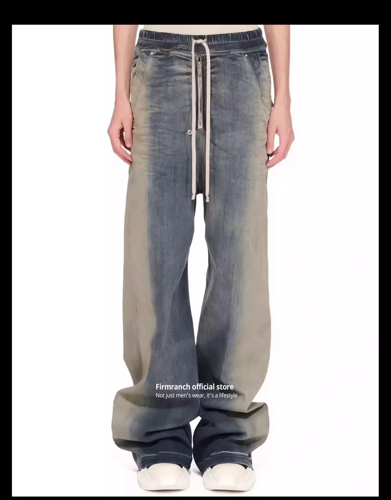 

Широкие синие мешковатые джинсы на молнии с поясом на резинке