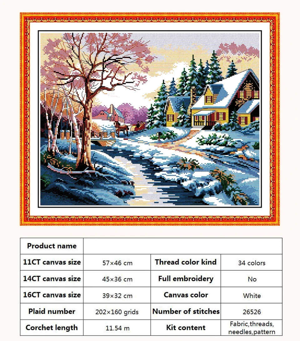 Snowscape Snowy Night Christmas Patterns Cross Stitch Embroidery Kit