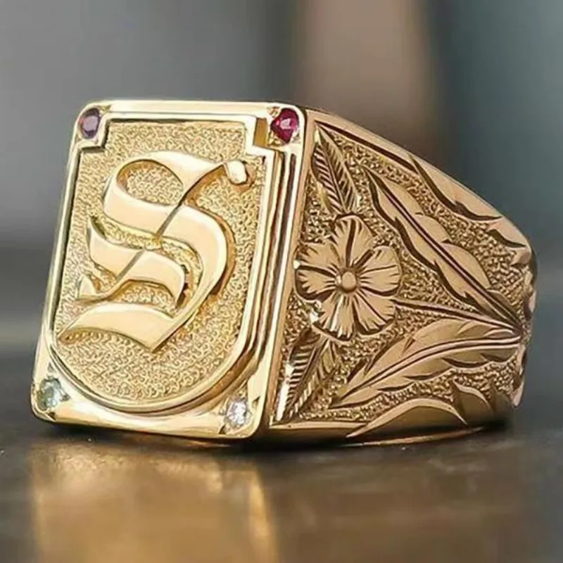 1pc Luxury Geometric Elegant Domineering S Letter Flower Ring For Women Men Wedding Engagement Party Jewelry Accessories 3