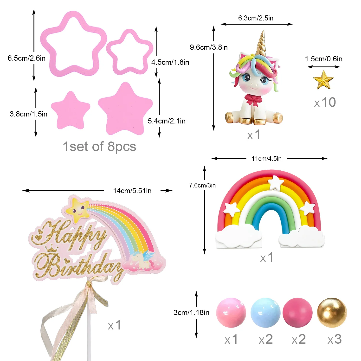 Unicorn Cake Topper Rainbow Cake Decorations with Stars Unicorn Balls Happy Birthday Decorations Ages Baby Shower