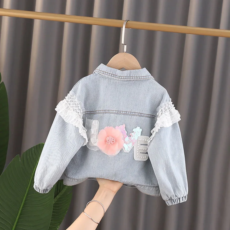 

2024 New Fashion Letter Flower Denim Jackets For Girls Coat Spring Autumn Baby Kids Outerwear Children Clothing 6 Months-5 Years