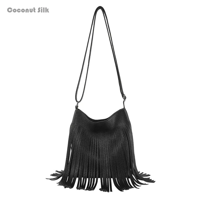 

CoCoS 2024 летняя новая Женская Классическая Повседневная однотонная простая сумка через плечо с кисточками, шикарная сумка через плечо