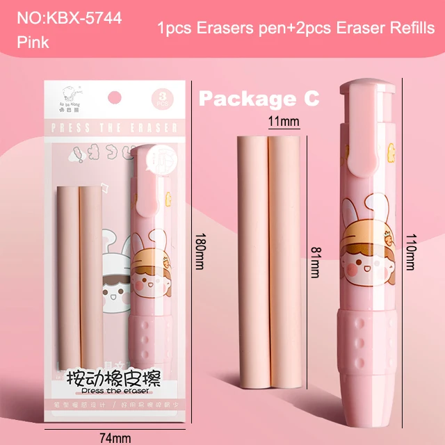 Deli Erasers Pen Retractable Press Pencil Rubber Correction Supplies School Stationery Erasers for Kids Soft Art Eraser Pen cute Package C