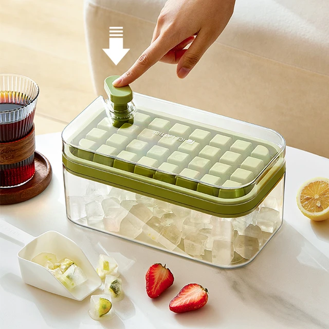 Ice Cube Bin Bucket Trays - Ice Holder, Container, Storage for Freezer,  Refrigerator with Scoop, Lids