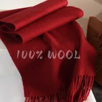 100% Wool Winter Scarf For Women Long Warm Cashmere Scarves Hijab Solid Lady Shawl Wrap Female Pashmina Bandana Head Scarfs New