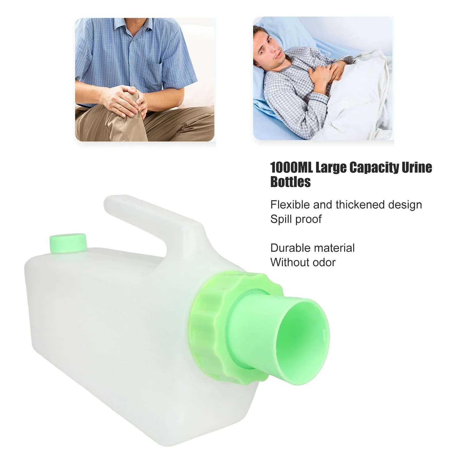 Male Urine Bottle Reusable Spill Proof Thicken Portable 1000ml Urinal with Lid for Men elderly Care Urine Bottle