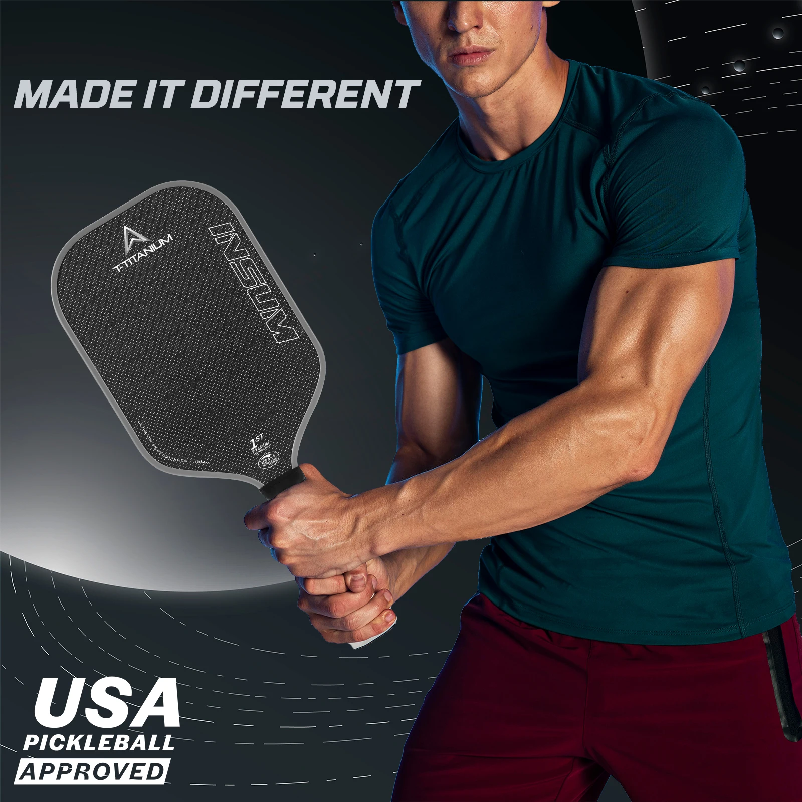 INSUM T-Titanium Pickleball Paddle USAPA certified, CTS-Carbon Titanium Surface 1st titanium Tech High Grit Paddle