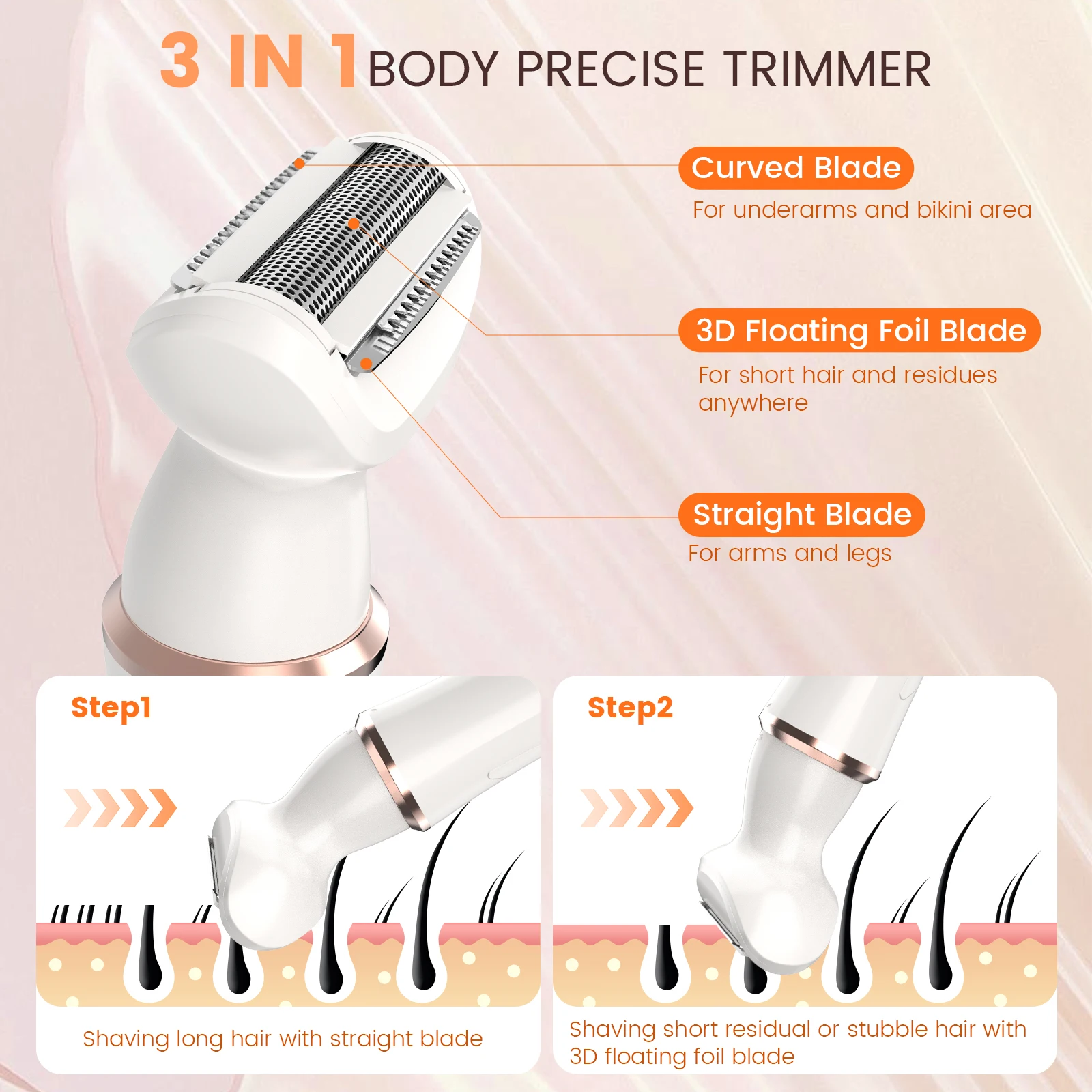 Sejoy 4 in 1 Electric Lady Shaver, Body Hair Trimmer Removal Epilator, Painless Cordless Trimmer Razor for Armpit Bikini Arm 4