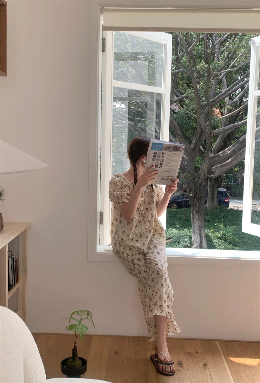Women's Cute Long Trpants short-sleeved pajamas, Thin Section Home Service Clothing, Indoor Pajamas Set