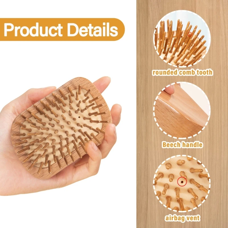 Scalp Massager Brush Round Comb Massage Small Wood Hairbrush for Hair Growth 4