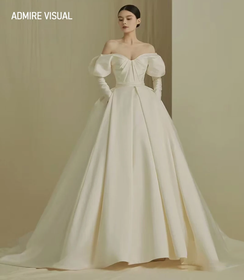 

Newest Wedding Dress A-Line For Bride Sweetheart Neckline Satin WIth Long Sleeves Custom Made Plus Sizes Vestidos De Novias