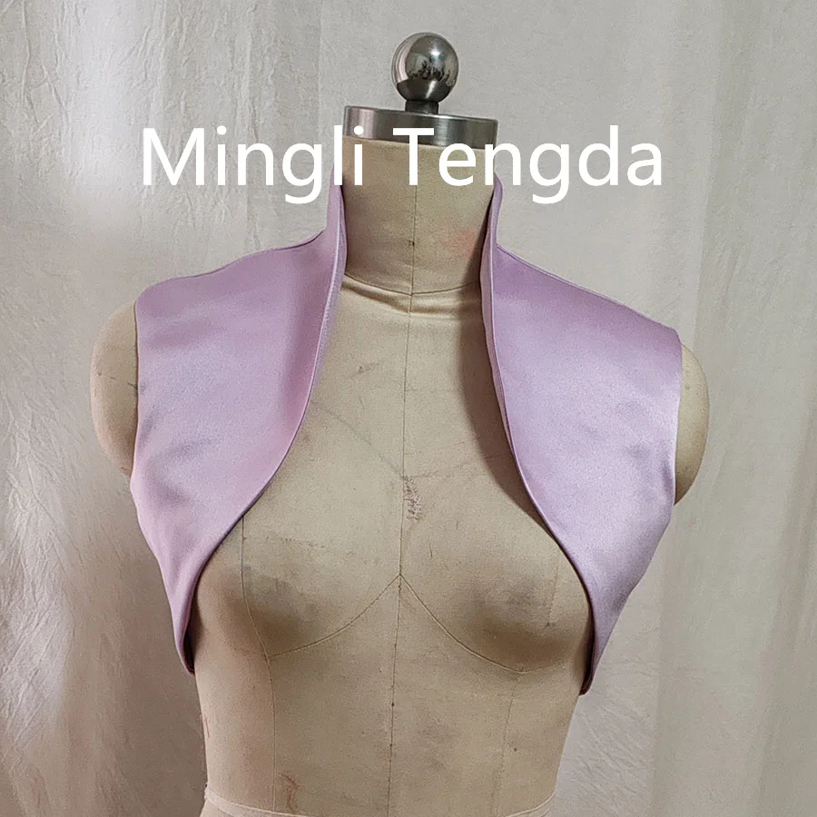 

Mingli Tengda Sleeveless Satin Bride Bolero Women Cloak Lilac Purple Shawl Wedding Coat Cape Bridal Robe Custom Made Compleme