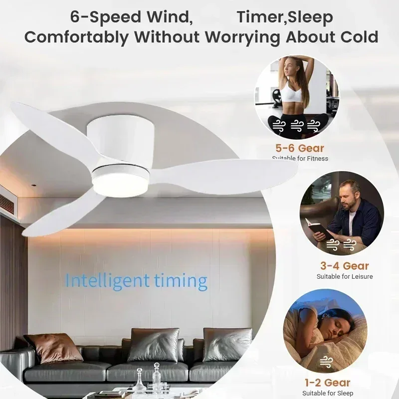 Low Floor Living Room with Lights and Remote Control Ceiling Fan, High Wind Power, Indoor Bedroom, Living Room, Dining Room 5