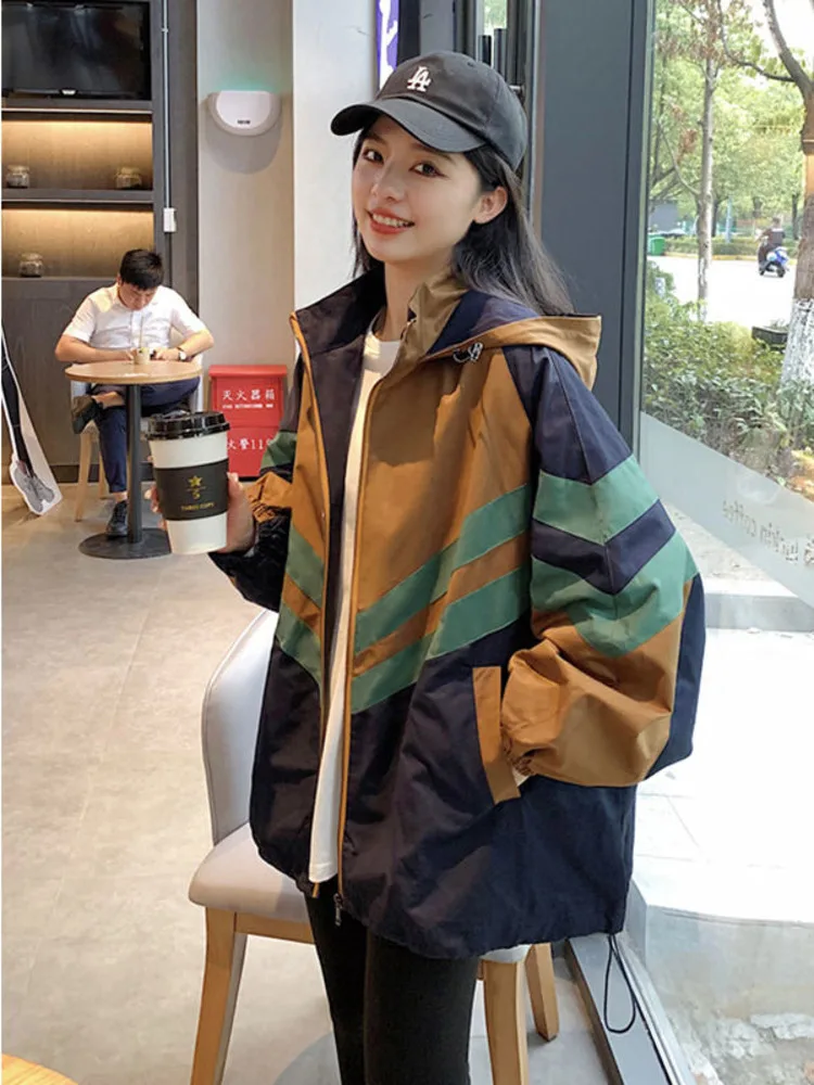 

Windbreaker Coat for Women, Loose Relaxed Windbreaker, New Fashion, Popular Stripe Small Market Baseball, Spring and Autumn,2023