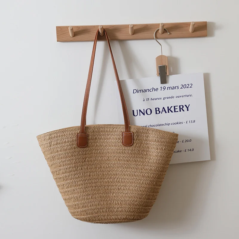 Versatile And Simple One Shoulder Straw Woven Bag New High Capacity Straw Woven Bag Tote Bag Women's Beach Vacation Bag