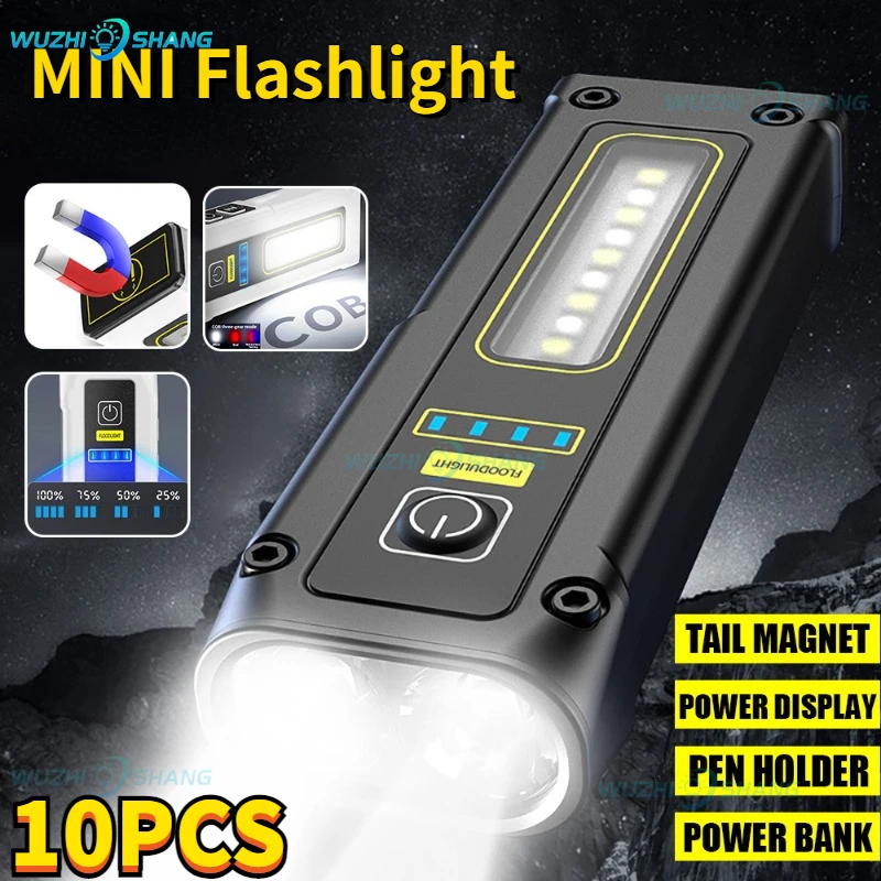 

Multifunctional Mini COB Flashlights Portable Rechargeable Strong Magnets Work Light High Power Led Flashlight With Power Bank