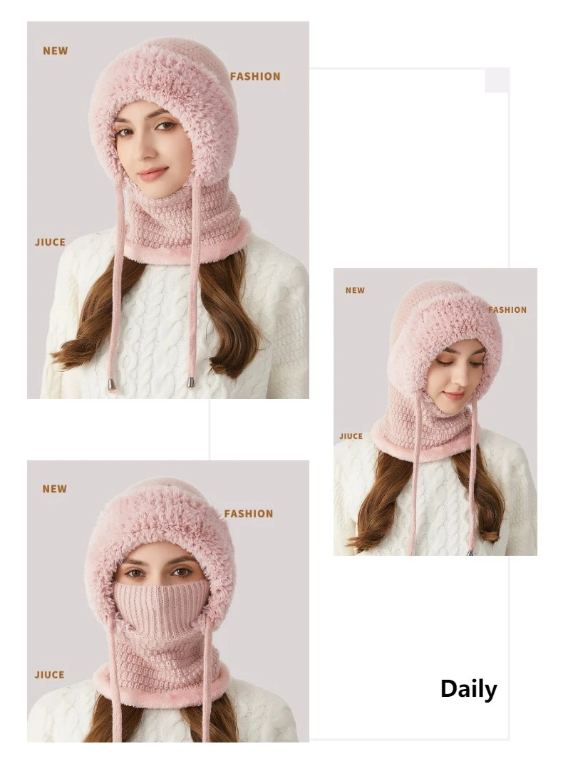 S83669d4b3cd7419894285d63ab92ac18l Big Head Fit One-piece Hat Women Winter Padded Thickened Face Covering Knitted Hat Neck Mask Warm Large Size Soft Mallzona
