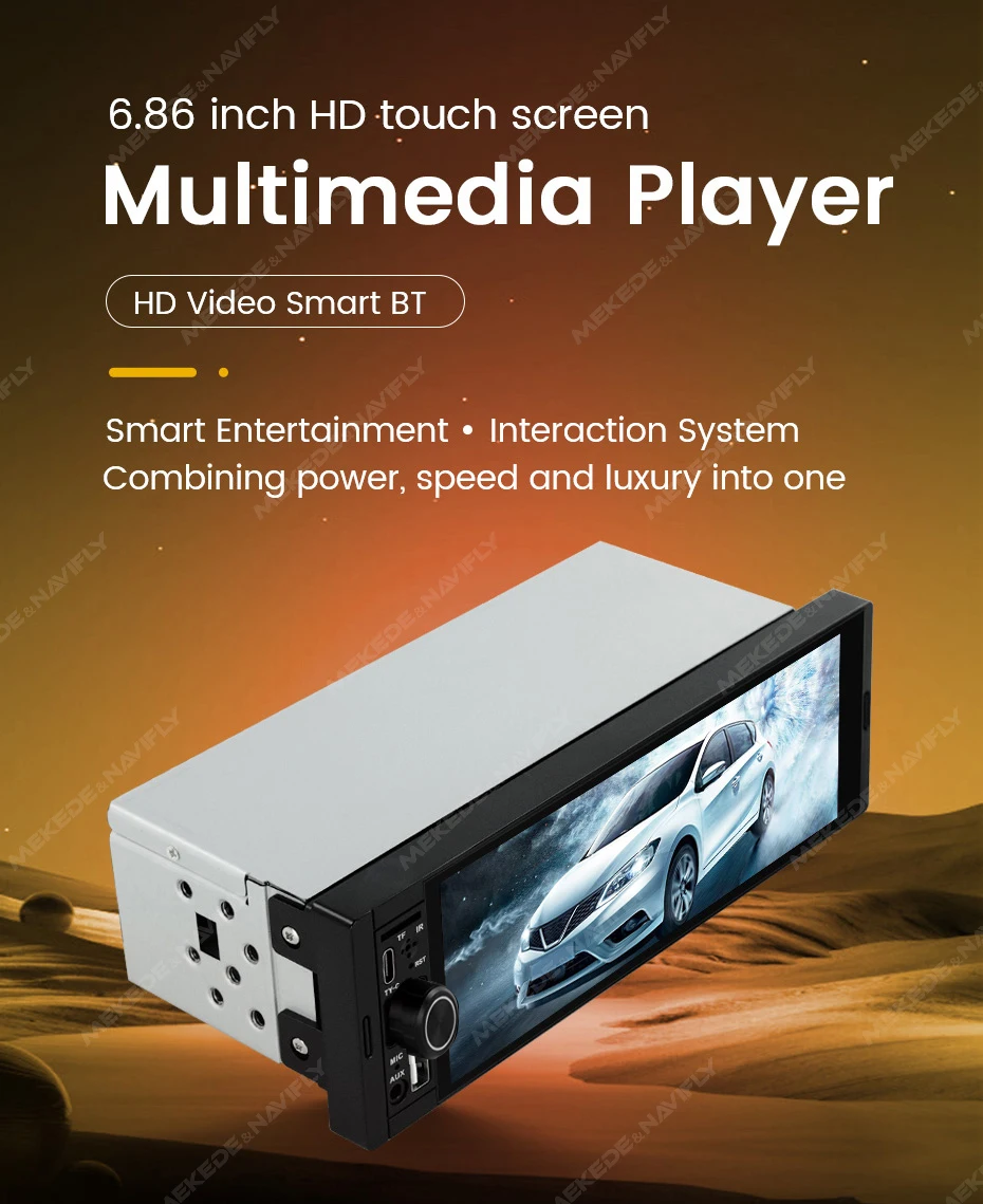 MEKEDE OD8 Reproductor de radio estéreo para coche MP5 universal de 6,86 pulgadas con CarPlay inalámbrico, Android Auto, pantalla táctil IPS de 1280×480, navegación GPS, Bluetooth, FM, MIC, AUX, USB tipo C y ranura para tarjeta TF – Sistema de vídeo multimedia para coche 2