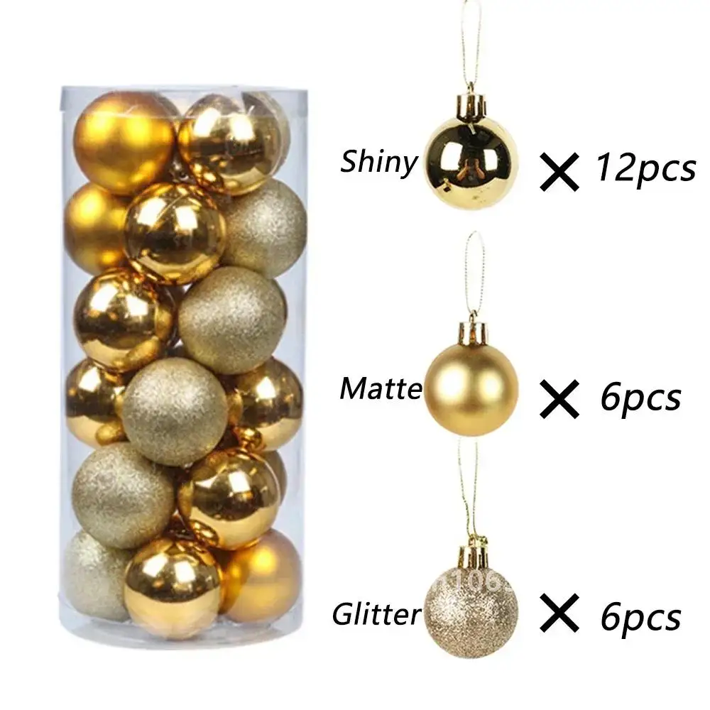 thumbnail image 1 of Bolas de Navidad, 24 piezas, 3/4/6/8 cm, adornos colgantes para árbol de Navidad, bolas de plástico para colgar, decoración para fiestas en el hogar, suministros para Navidad y Año Nuevo, 1 of 5