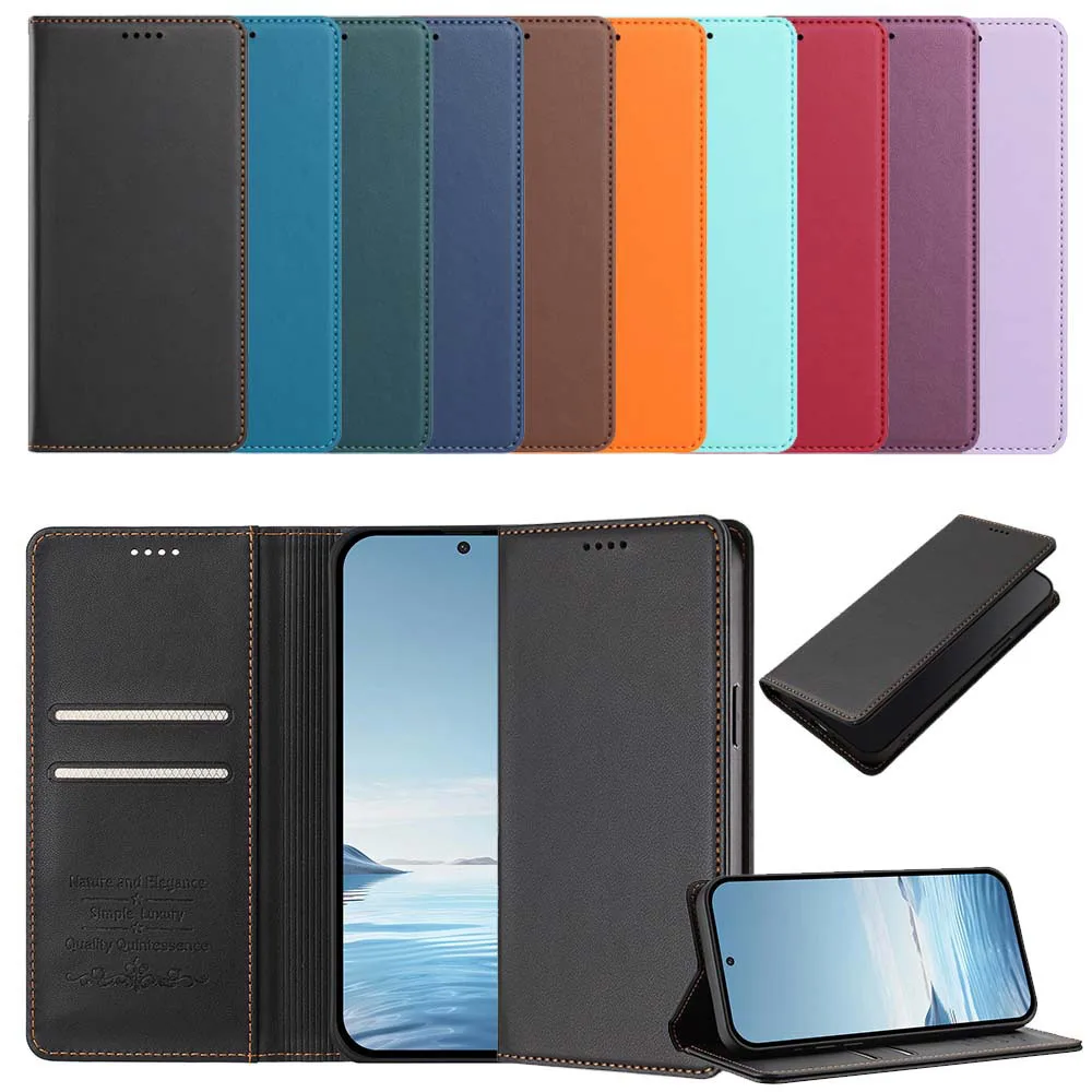Premium Magnetic Leather Flip Wallet Case - Stylish Protective Back Cover