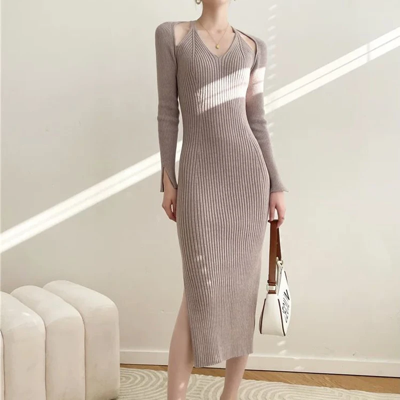 

Beach Dress Women 2023 Swimsuit For Female Clothing French Knitted Winter New Solid Color Sexy Slim Fit Mid Length Nylon Cover