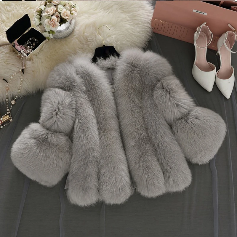 InstaLike-Women's Fox Fur Faux Fur Jacket, Mink Coat, Sheepskin Coat, Short, Elegant Coat, Streetwear, Furry, Hot Sale, Winter