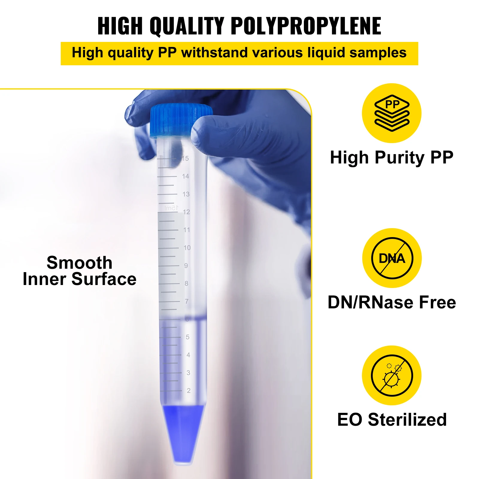 VEVOR 500Pcs 15ML 50ML Centrifuge Plastic Test Tubes With Rack Conical Transparent Box Storage for Lab Sample Storage & Separate
