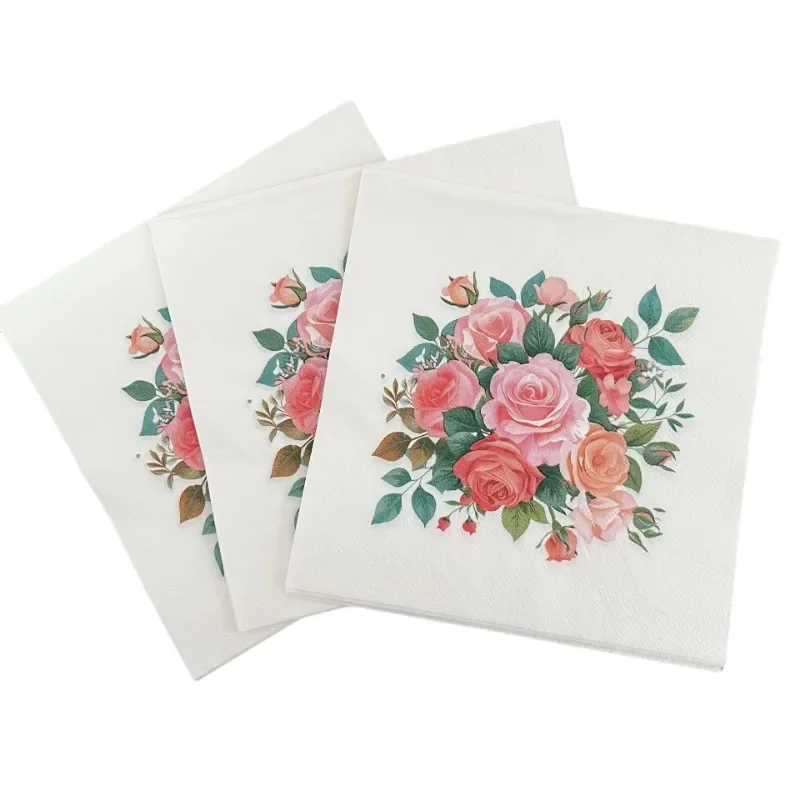 10/20pcs 33cm 2-Ply Rose Bouquet Napkins Wedding Hotel Printed Handkerchiefs Valentine's Day Confessions Decorative Napkins