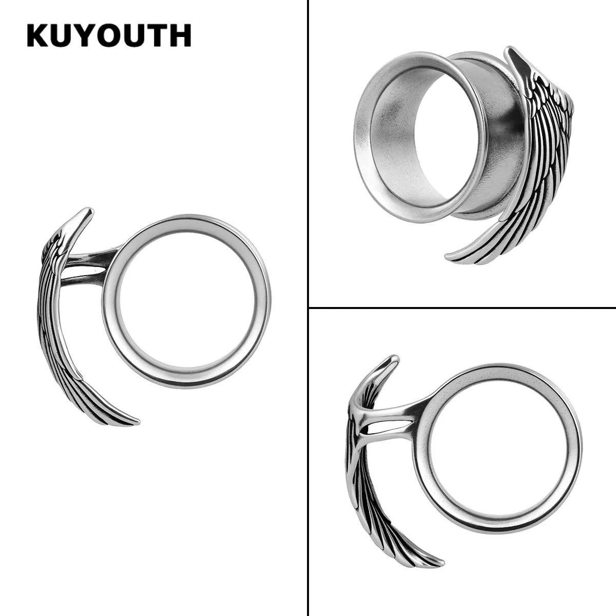 KUYOUTH 2er-Set Asymmetrische Flügel-Ohr-Tunnel Links & Rechts – Edgy Punk Stretcher Expander Körperschmuck Trendy 2026 – Detail 4