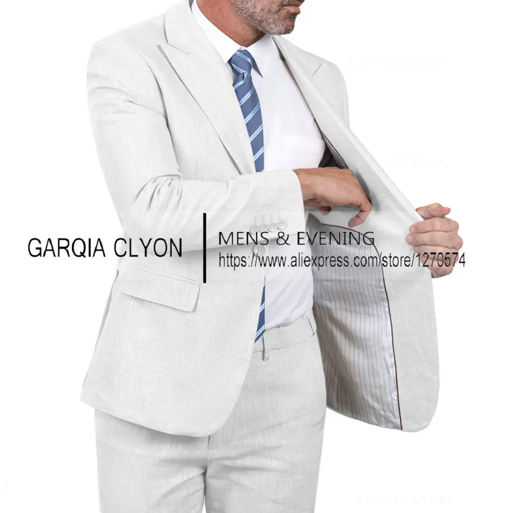 New 2 Pieces Linen Slim Fit Casual Peak Lapel Single Breasted  Real Picture Men's Suits Can Be Customized